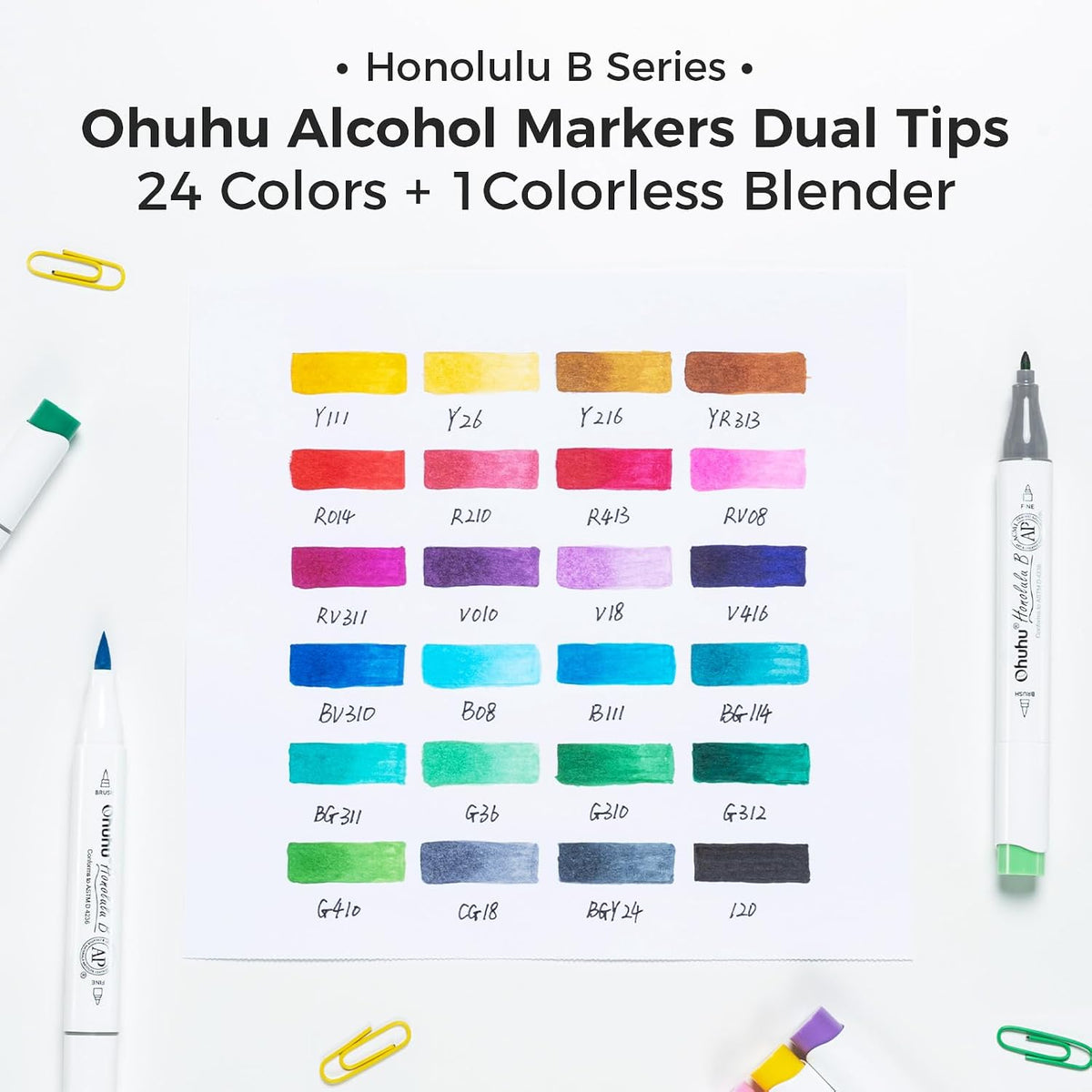 24x Alcohol Markers Brush & Fine Tip Colouring Pens with Case, Waterproof Painting Calligraphy Writing Colouring Markers