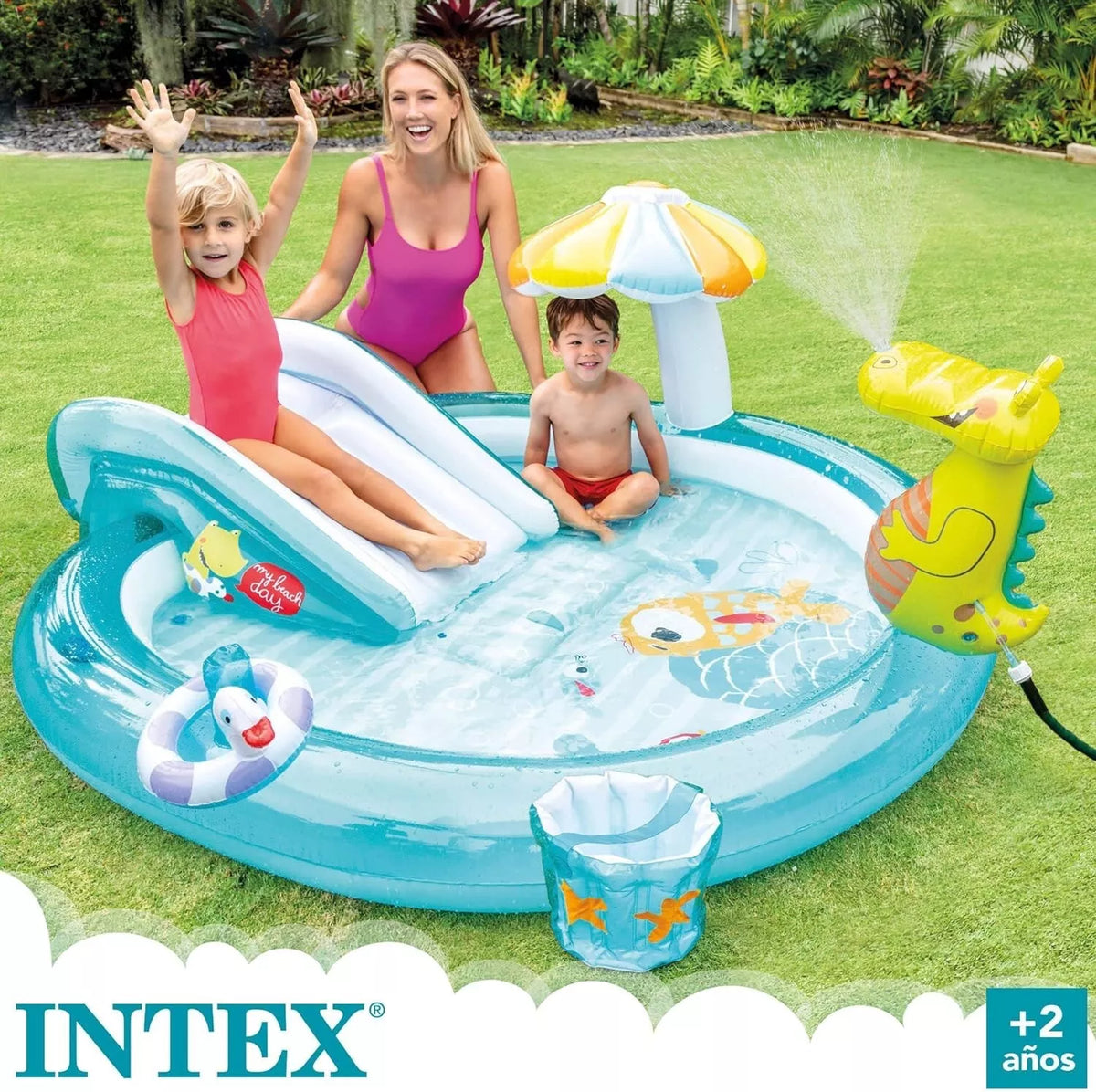 Intex Inflatable Kiddie Pool | Above-Ground Swimming Pool Slide Sprayer Kids Water Fun Outdoor