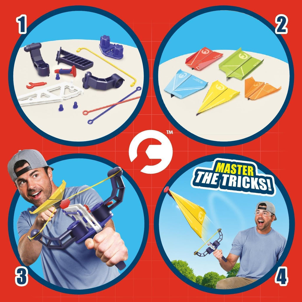 CrunchLabs Turbo Trick Paper Airplane Aeroplane Kit - Fold, Launch, Fly  - Science Experiment by Mark Robers- Launcher kit with 5 flight designs