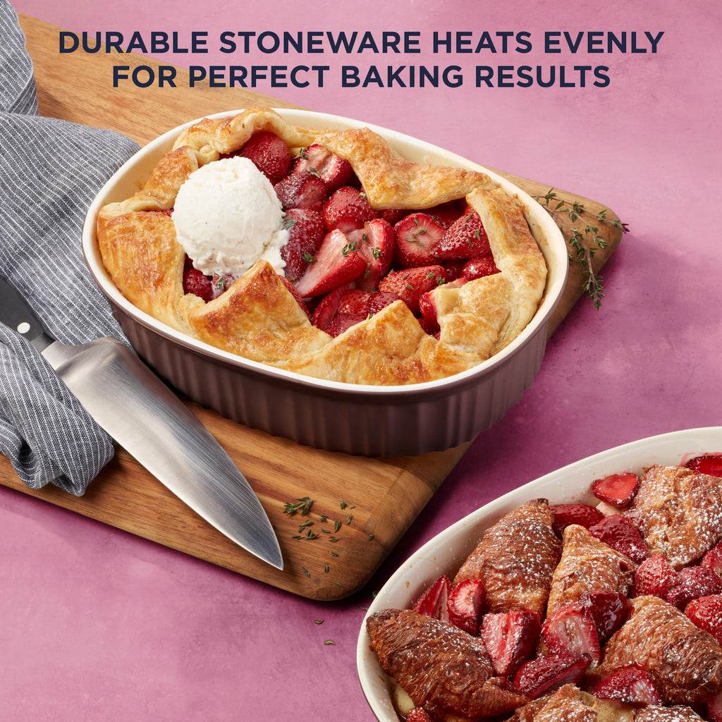 Corningware 3PC Durable Stoneware Baking Dishes Stone Oval Oven Casserole Dishes with Lids