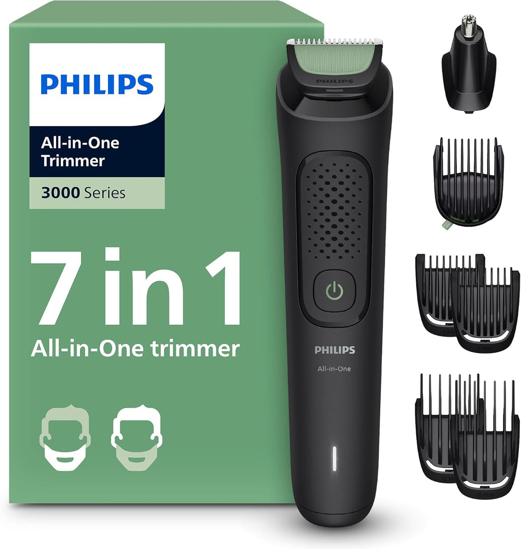 Philips Mens Cordless Head and Beard Trimmer All-In-One Shaver Head Clipper Haircutting Set, 7 Attachments