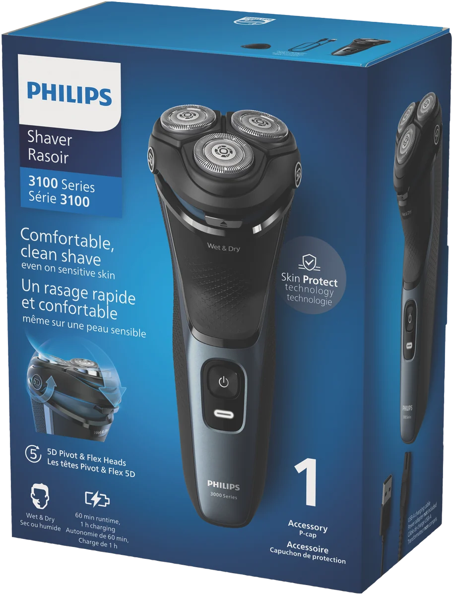 Philips Cordless Electric Shaver, Wet and Dry Mens Facial Hair Remover Razor, 5D Pivot Flex Heads with Pop-up Trimmer