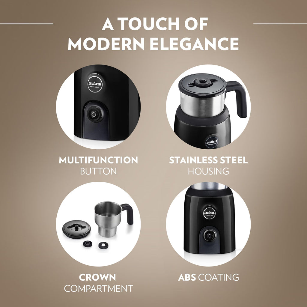 Lavazza Electric Milk Frother Stainless Steel Creamy Hot or Cold Foamer - Accessory for Coffee Machine