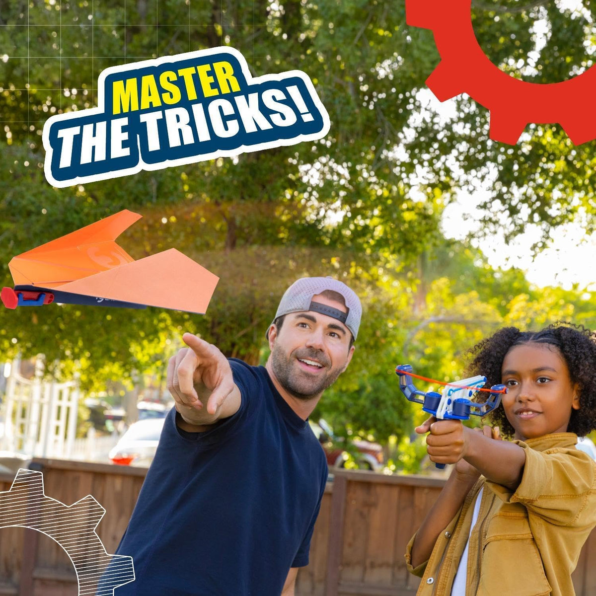 CrunchLabs Turbo Trick Paper Airplane Aeroplane Kit - Fold, Launch, Fly  - Science Experiment by Mark Robers- Launcher kit with 5 flight designs