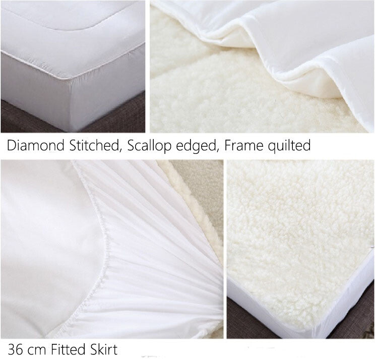 Queen Fully Fitted Reversible Wool Underlay - Australian Made Woollen Wollen Underblanket Topper Bedding 550 GSM
