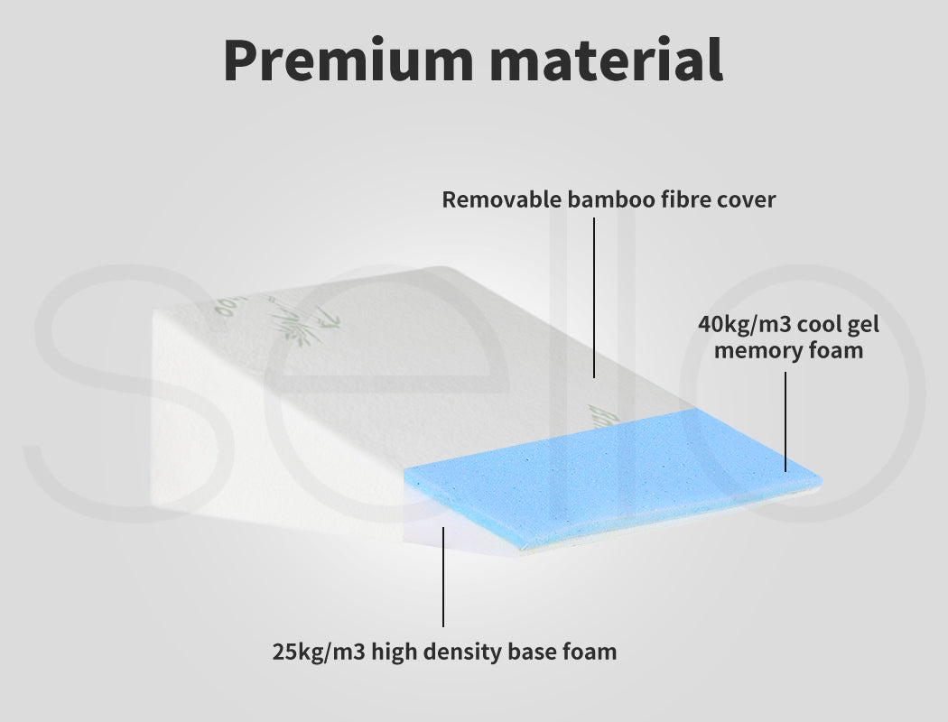 Wedge Support Pillows Bed Pregnancy Back Leg Supportive Pillow - Medium Firm Cooling Gel Core - Bamboo Cover