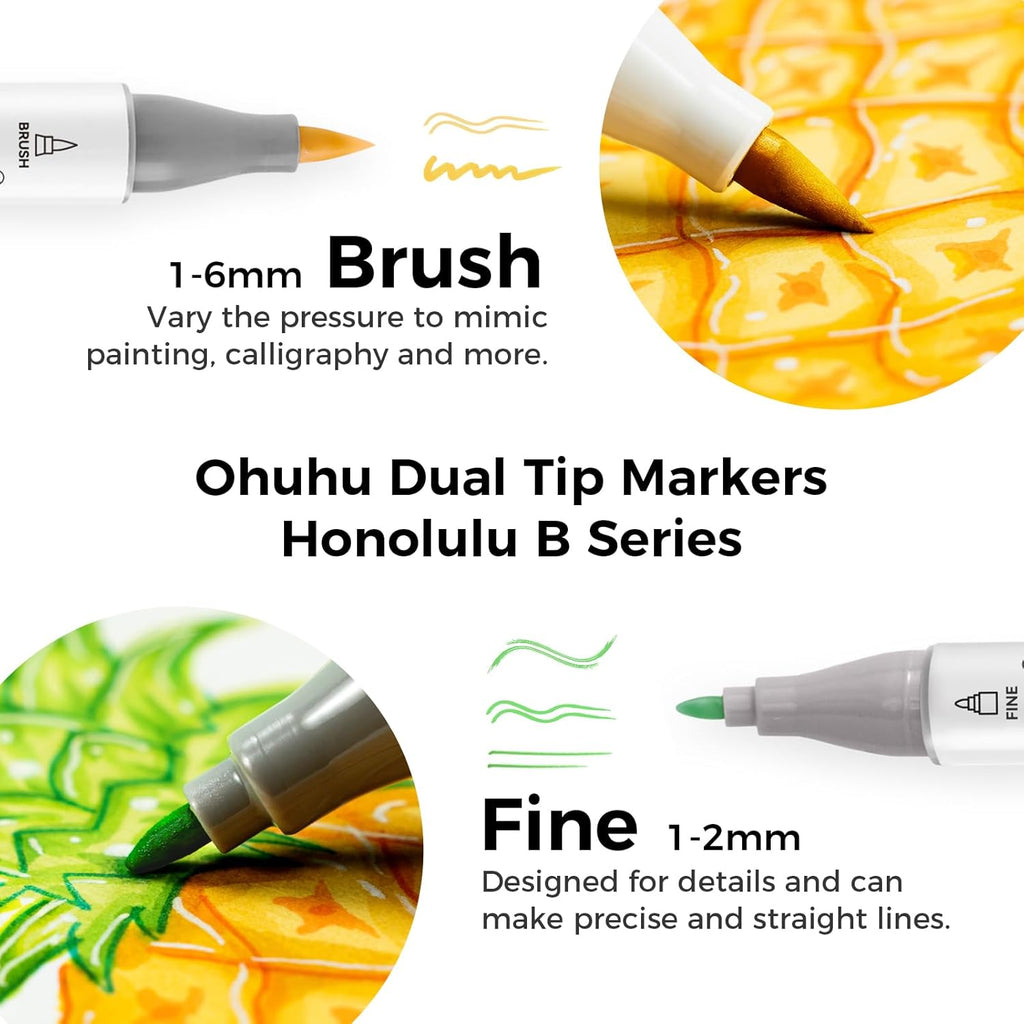 24x Alcohol Markers Brush & Fine Tip Colouring Pens with Case, Waterproof Painting Calligraphy Writing Colouring Markers