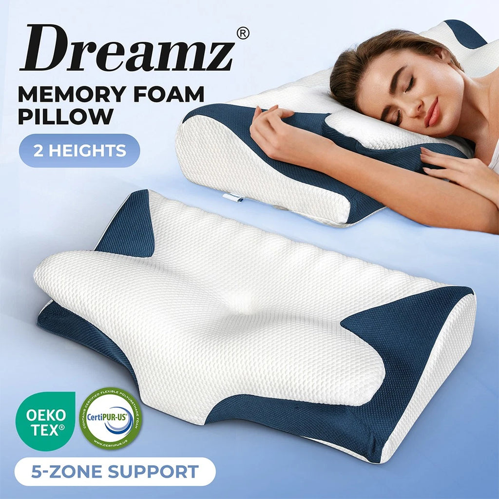 Premium Ergonomic Neck Pillow Back Side Stomach Sleeper Memory Foam - Machine Washable Cover