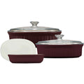 Corningware 3PC Durable Stoneware Baking Dishes Stone Oval Oven Casserole Dishes with Lids