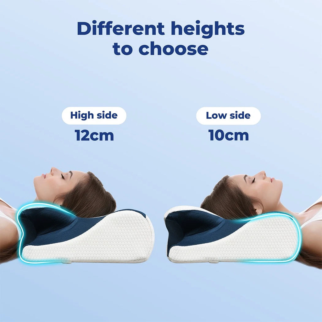 Premium Ergonomic Neck Pillow Back Side Stomach Sleeper Memory Foam - Machine Washable Cover