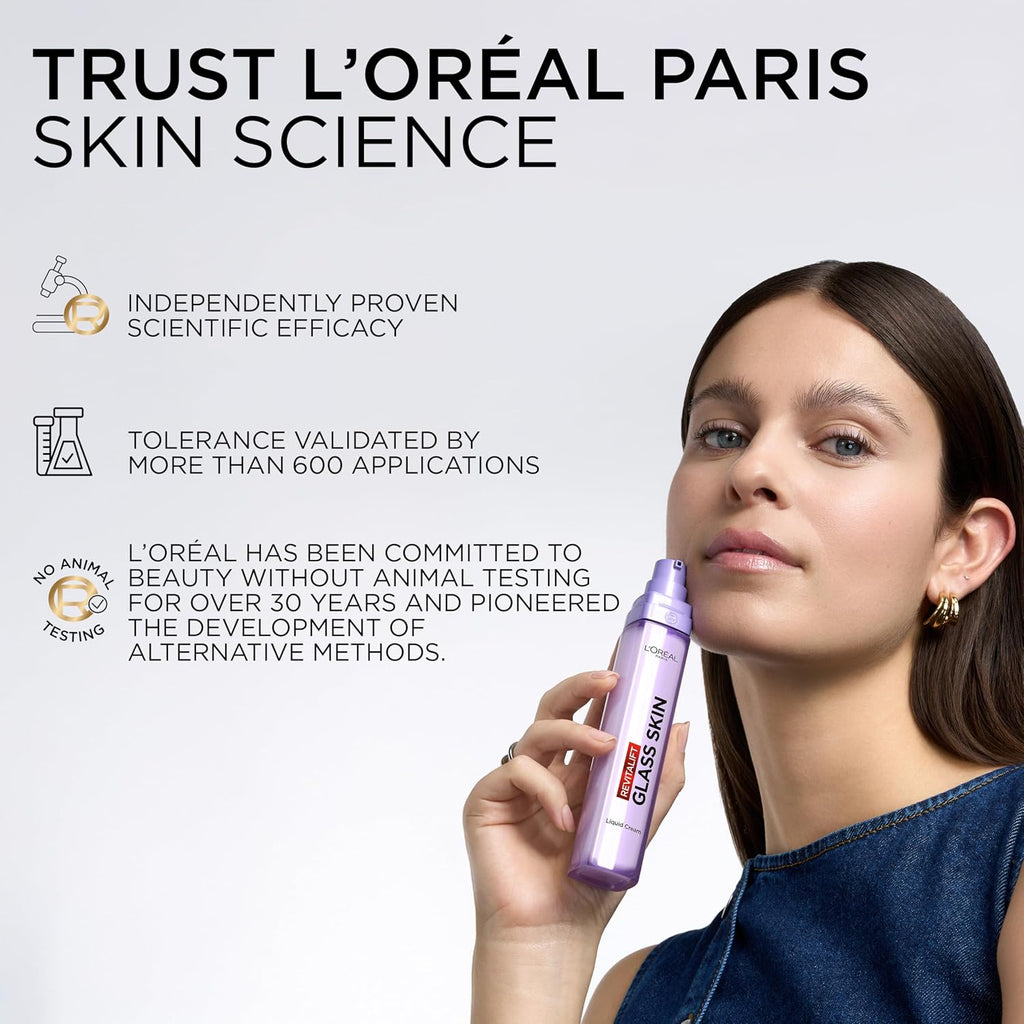 L'Oreal Paris Revitalift Filler Glass Skin Liquid Face Cream 50ml, with Hyaluronic Acid & Vitamin Cg, Glass Skin Glow