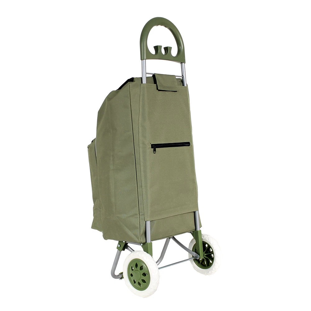 Portable Market Shopping Trolley Cart 70L Seniors Grocery Wheeler, Click on Wheels (Green)