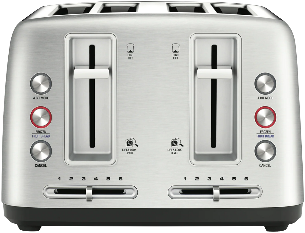Breville 4 Slice Wide Toaster Bread Toasting 6 Browning Controls - 'Lift and Look' Function, Frozen - Stainless Steel