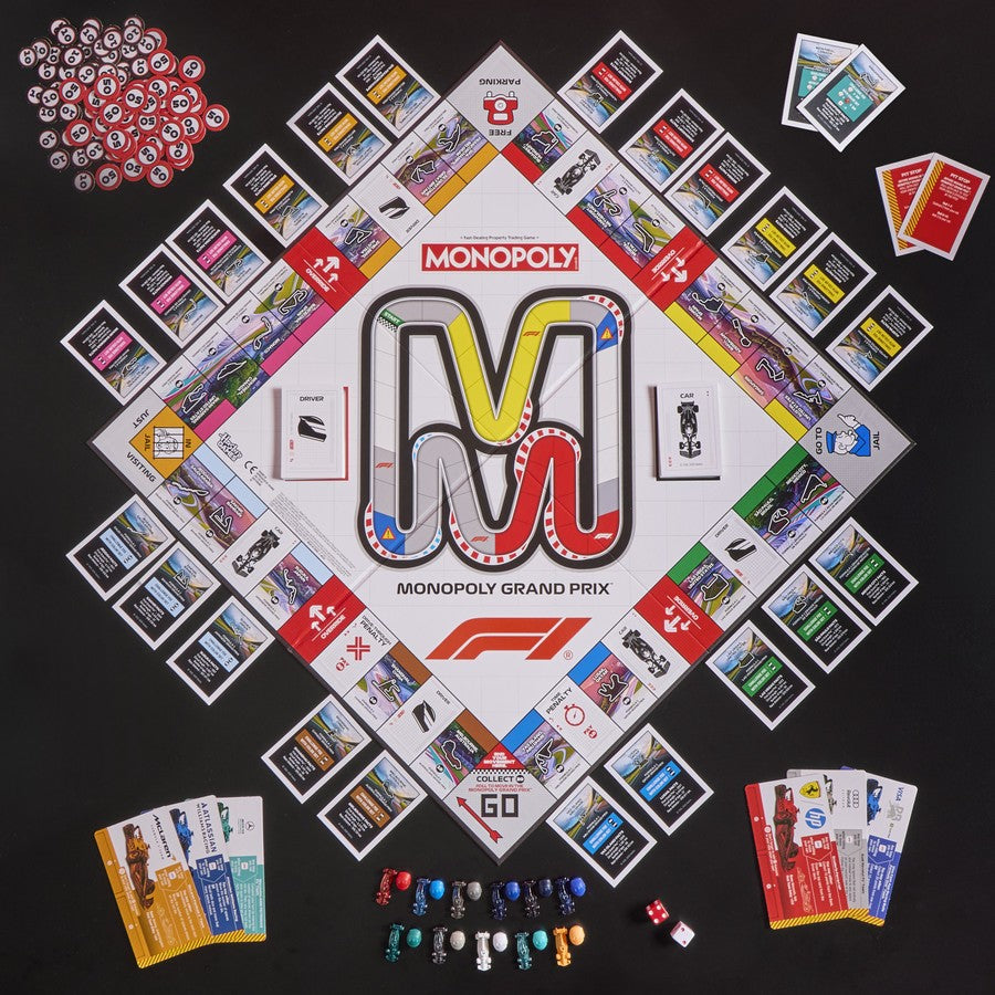 Monopoly Grand Prix F1 Boardgame, Family Board Games Racing Championship Challenge, with Car and Helmet Tokens