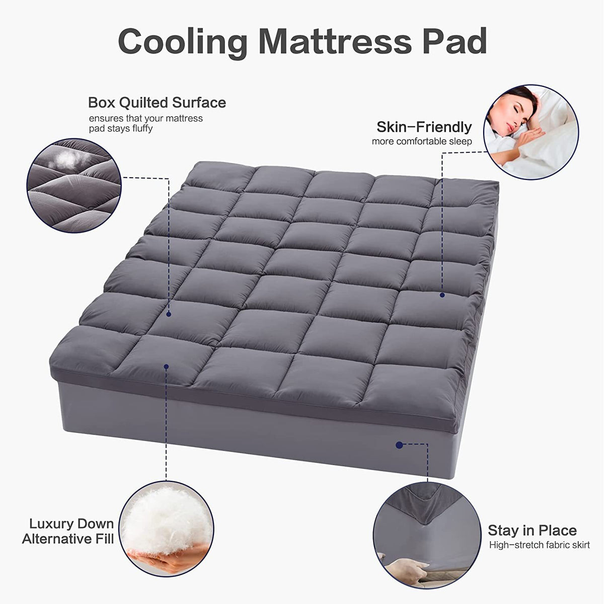 Quilted QUEEN Sized Charcoal Mattress Protector Bamboo Pillowtop Topper Bed Cover 1000GSM Machine Washable
