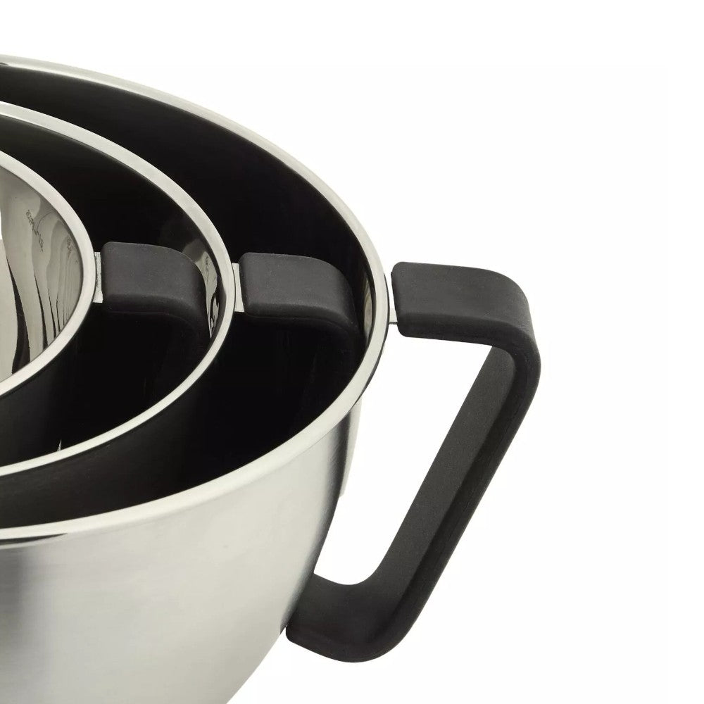 MasterPro 3pc Stainless Steel Mixing Bowls with Lids - Round Polished Mix Salad Prep Bowl Kitchen Baking Prep Bowl