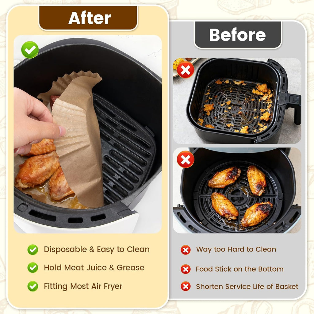 200x Air Fryer Liners 3-5.7L Heavy Duty Airfryer Liner Less Mess, Disposable Parchment Paper Liners