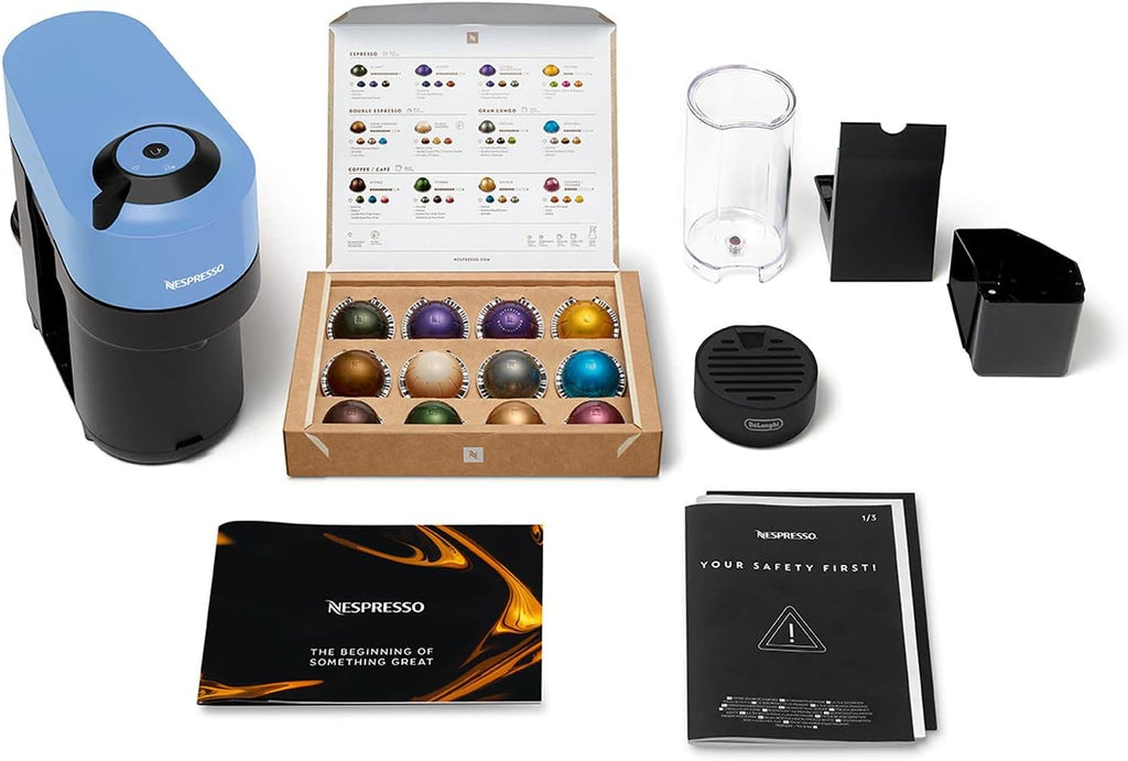 De'Longhi Nespresso Pod Coffee Machine, Automatic Capsule Espresso Maker with Bonus Pods, Kitchen Appliance (Blue)