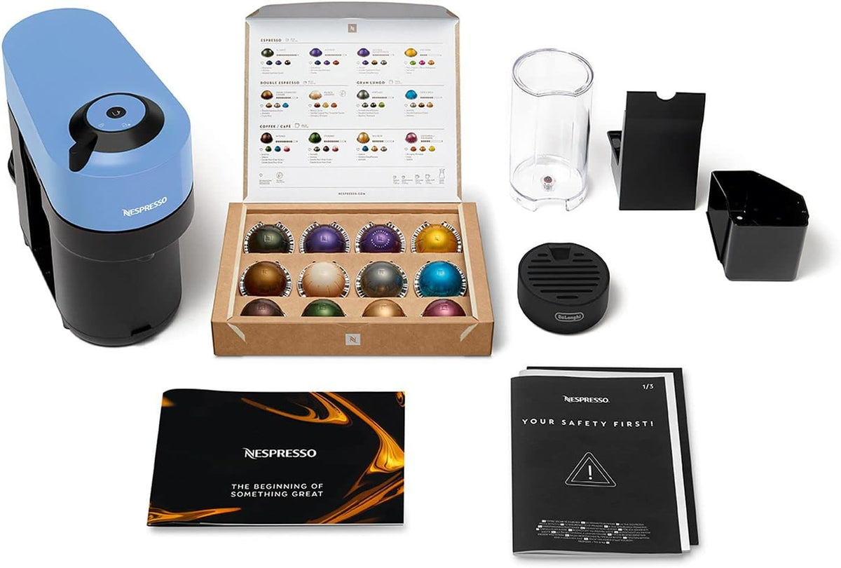 De'Longhi Nespresso Pod Coffee Machine, Automatic Capsule Espresso Maker with Bonus Pods, Kitchen Appliance (Blue)