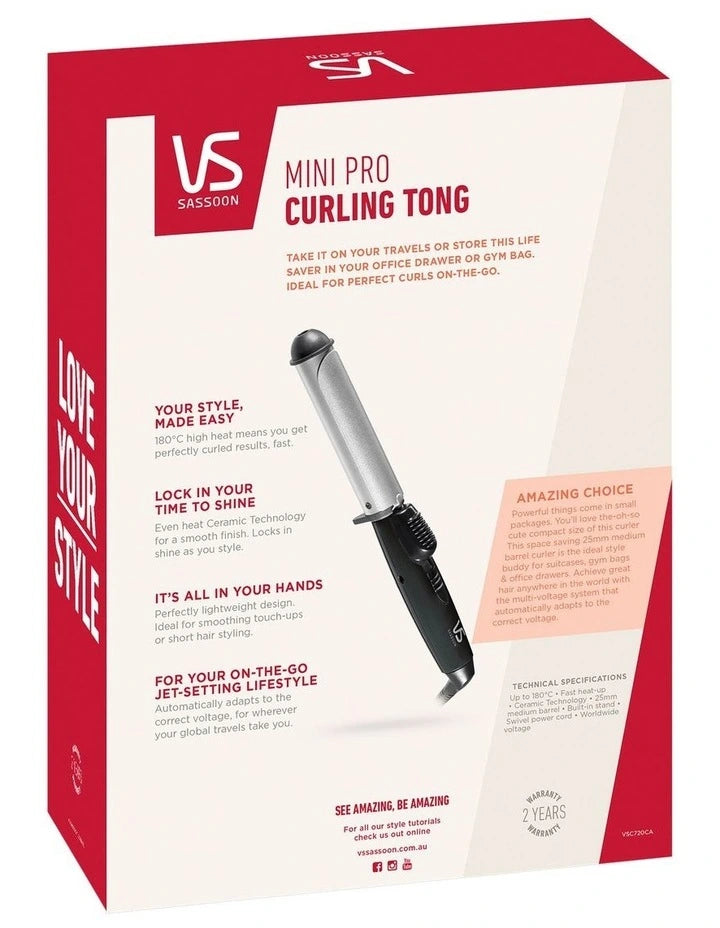 Vs Sassoon Mini Pro Curling Tongs - Womens Hair Styler Barrel Styling Curling Wand