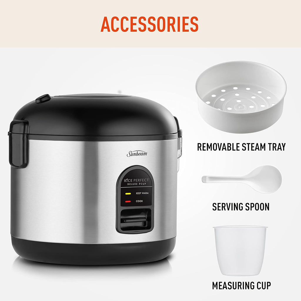 Sunbeam Rice Cooker Fluffy Rice Maker and Vegetable Fish Steamer Basket, Healthy Steamed Meals Machine