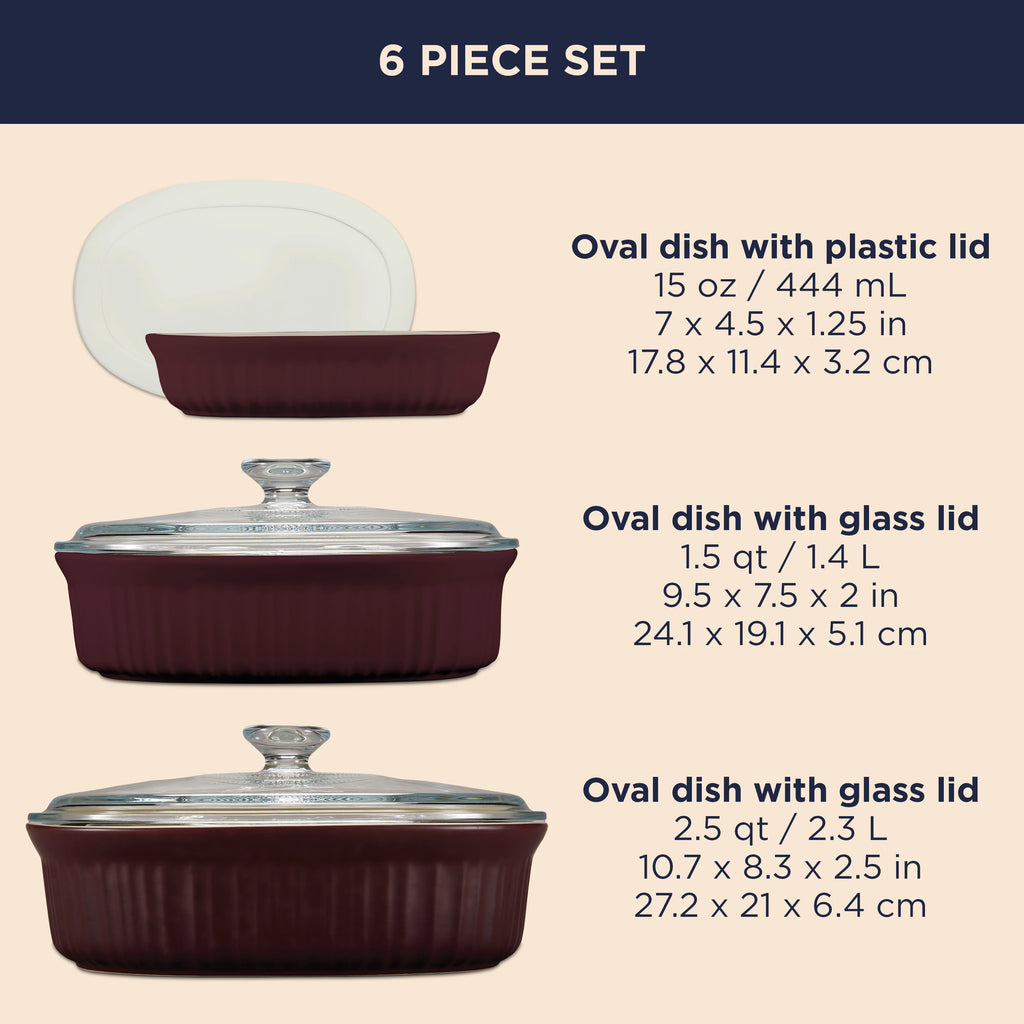 Corningware 3PC Durable Stoneware Baking Dishes Stone Oval Oven Casserole Dishes with Lids
