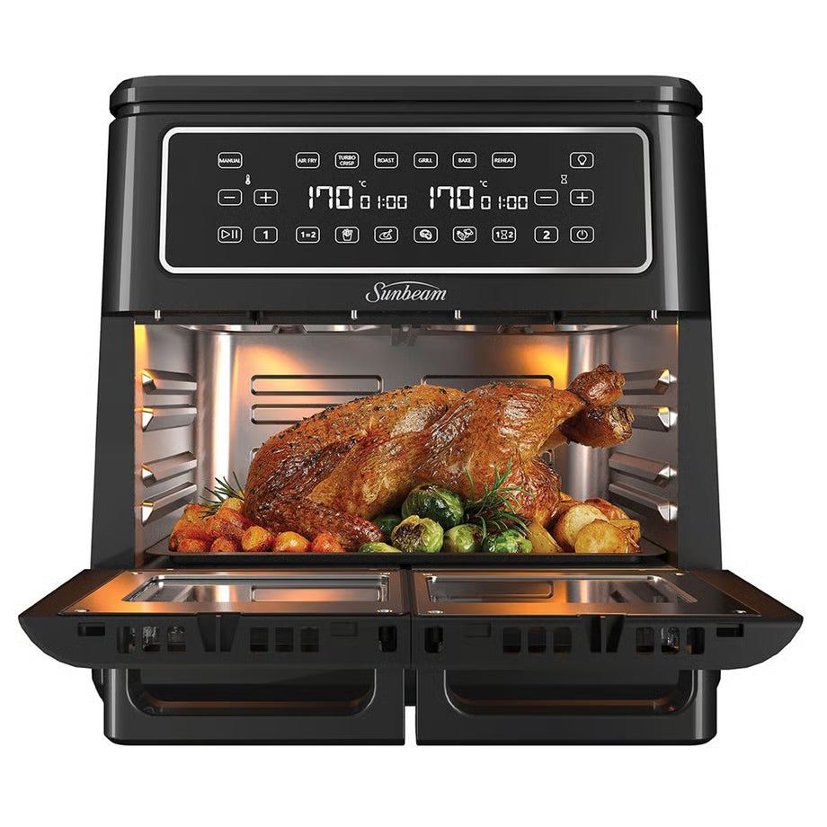 Sunbeam 11.4L Large Air Fryer Family Single/ Dual Cooker 10 Settings, Electric Appliance Cooker Airfryer Airfry Home Portable Cooking