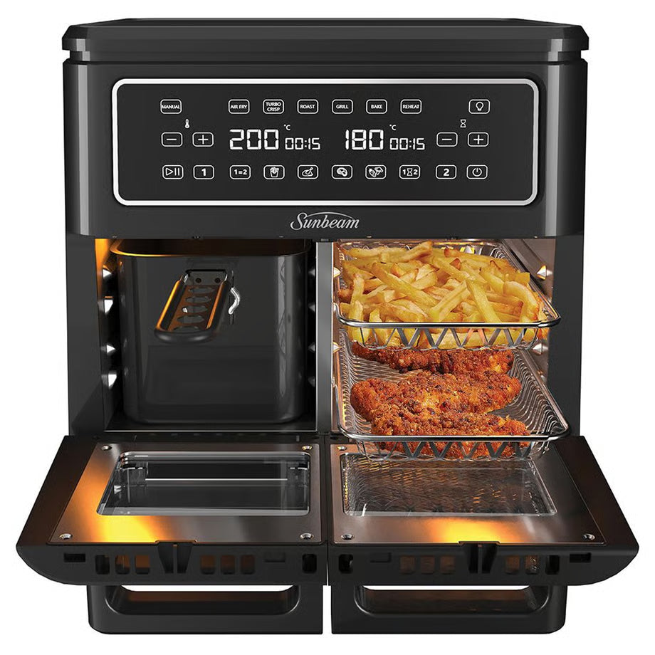 Sunbeam 11.4L Large Air Fryer Family Single/ Dual Cooker 10 Settings, Electric Appliance Cooker Airfryer Airfry Home Portable Cooking