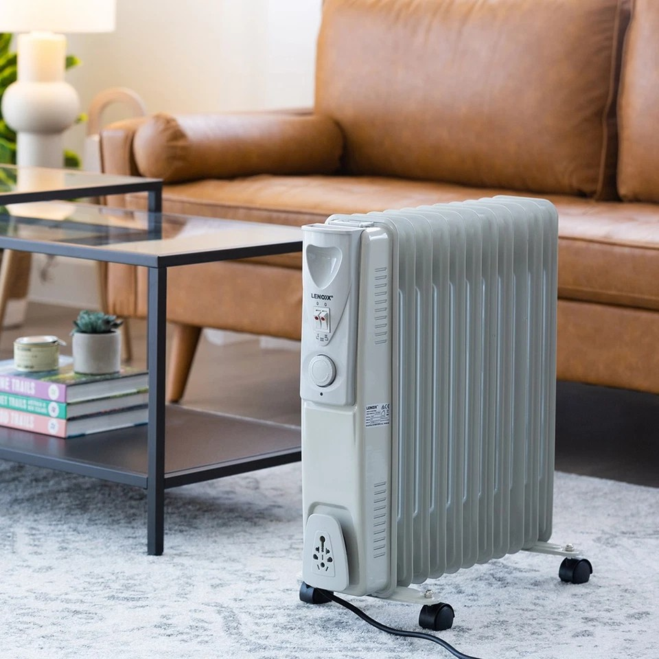 Lenoxx 2400W Electric Convection/Radiant  Heater | 11 Fin Oil Column Heater | Castors Wheels Incl | Clean Air Heating
