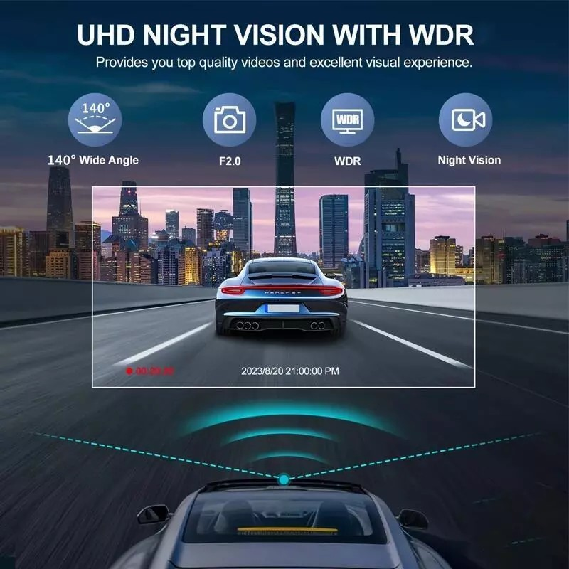 Car Dash Dual Camera | 1080P WIFI | WiFi-APP Control | HD resolution Video Recorder Front Rear | Inside Night Vision | Ride Share Driver Needs |