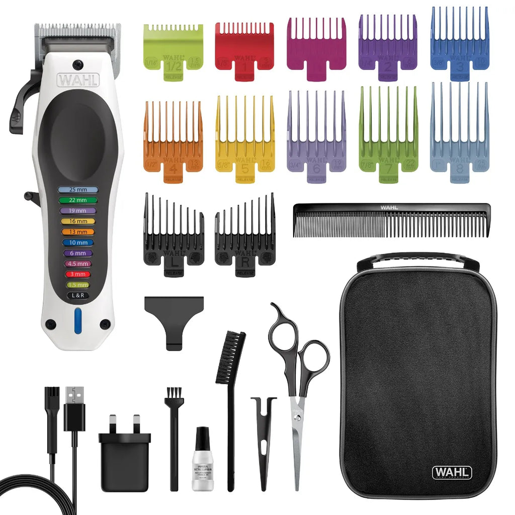 Wahl Cordless Hair Clipper Lithium- Ion Trimmer Quick Charge Haircutting Haircut, Coloured Guide Combs