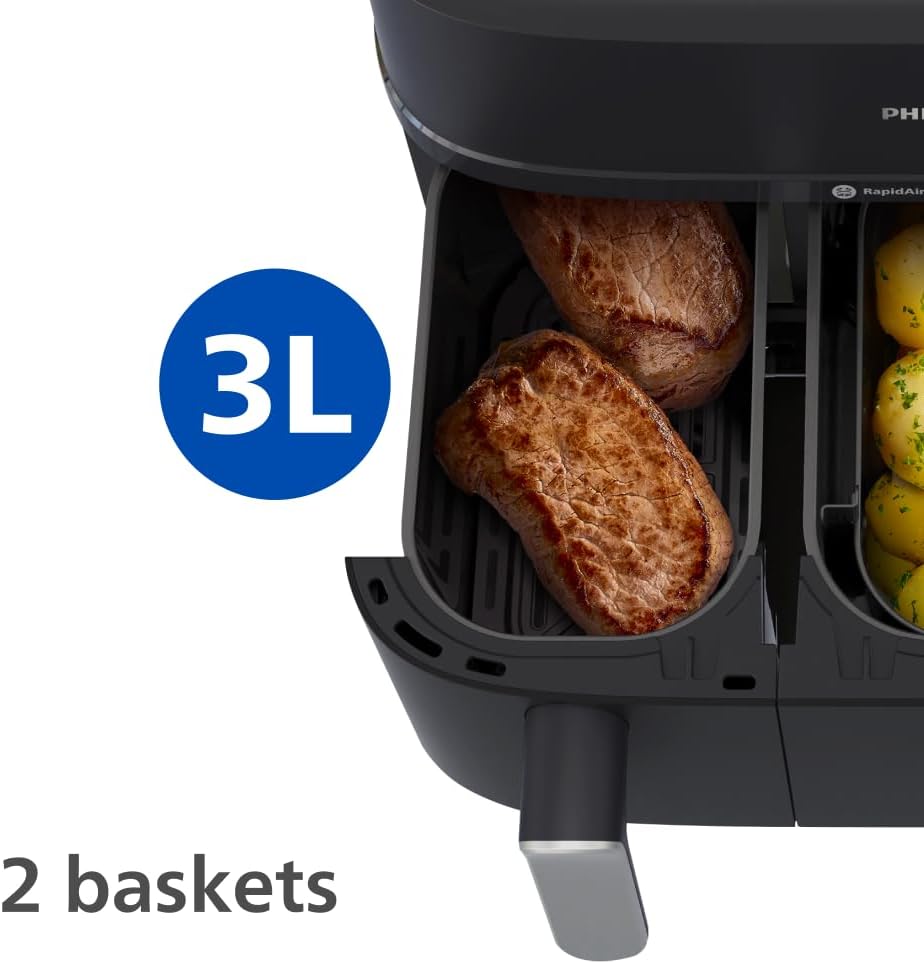 Philips Dual Basket Airfryer Double Air Cooker 6L+3L Healthy Steamer Air Fryer Frying XXL - Crispy Tender Steamed - Home Kitchen Appliance Cooker