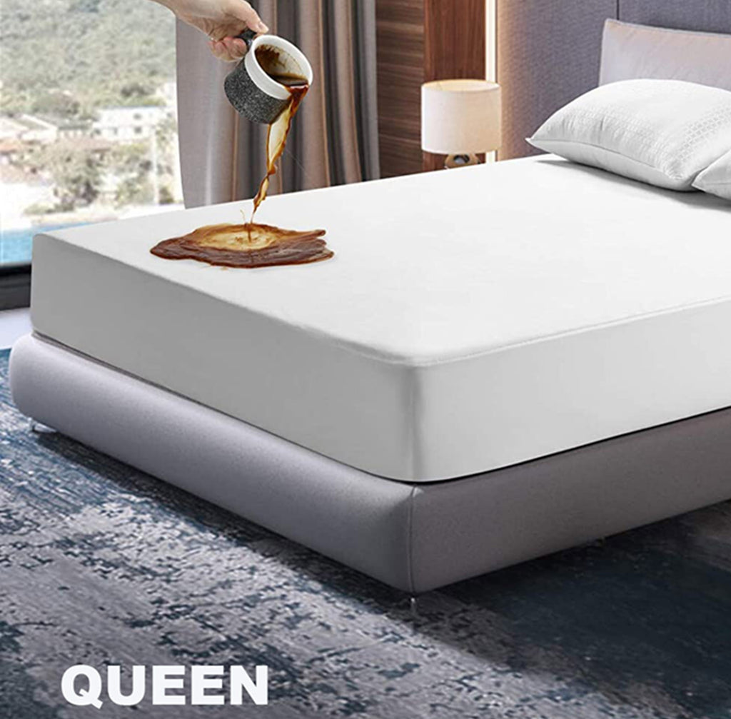 Queen Sized Waterproof Mattress Protector Fitted Mattress Protection - Terry Cotton Cover - Breathable Repeals Liquids, Urine, Perspiration & Spills - Protects Mattresses