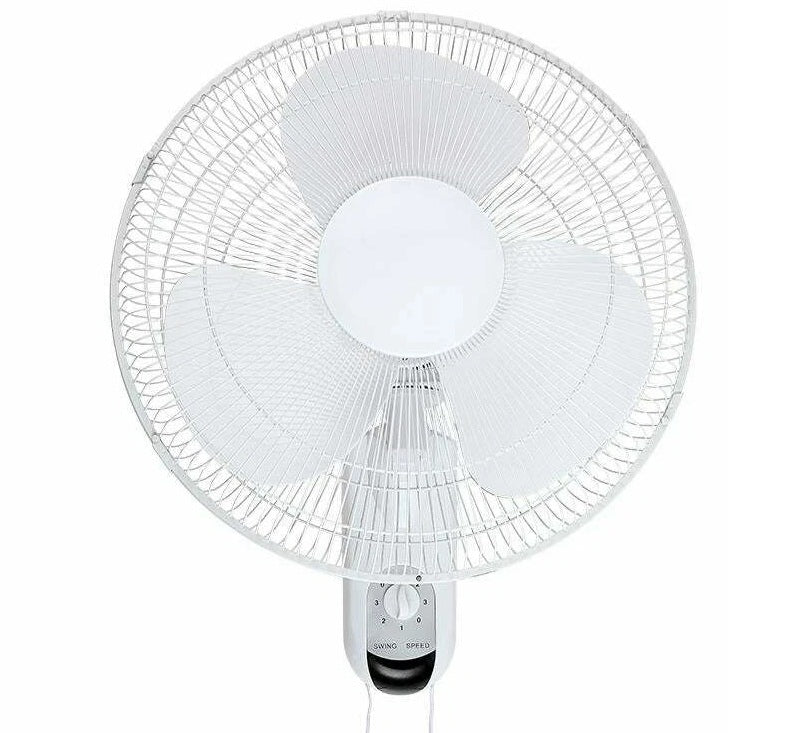 Heller Wall Mounted Electric Fan, Air Cooler, Pull Cord 3 Speed Oscillating Tilt Adjustable 40cm