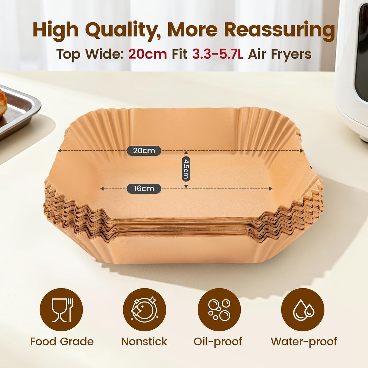 200x Air Fryer Liners 3-5.7L Heavy Duty Airfryer Liner Less Mess, Disposable Parchment Paper Liners