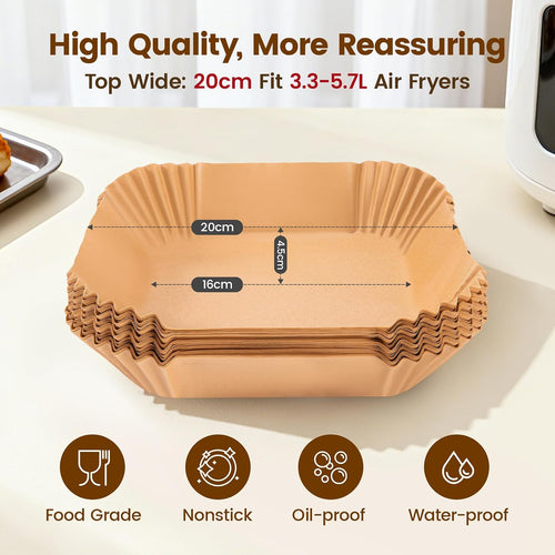 200x Air Fryer Liners 3-5.7L Heavy Duty Airfryer Liner Less Mess, Disposable Parchment Paper Liners