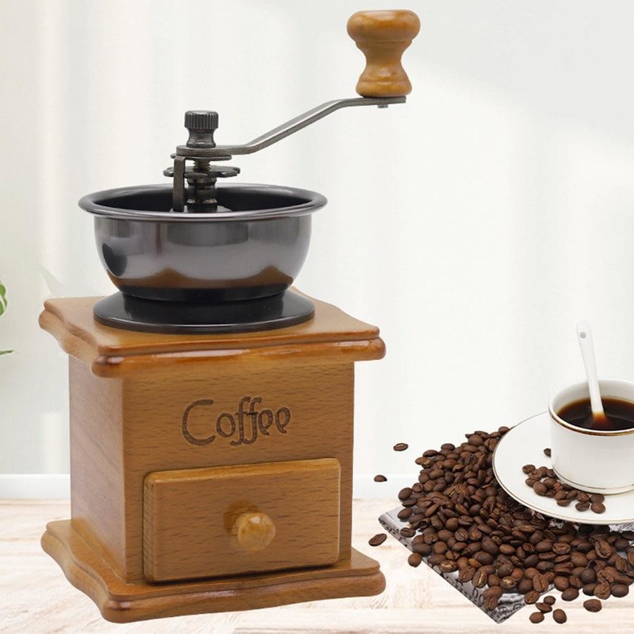 Vintage Manual Coffee Bean Grinder | Classic Hand Coffee Machine | Retro Grinding Rustic Charm | Fresh Beans
