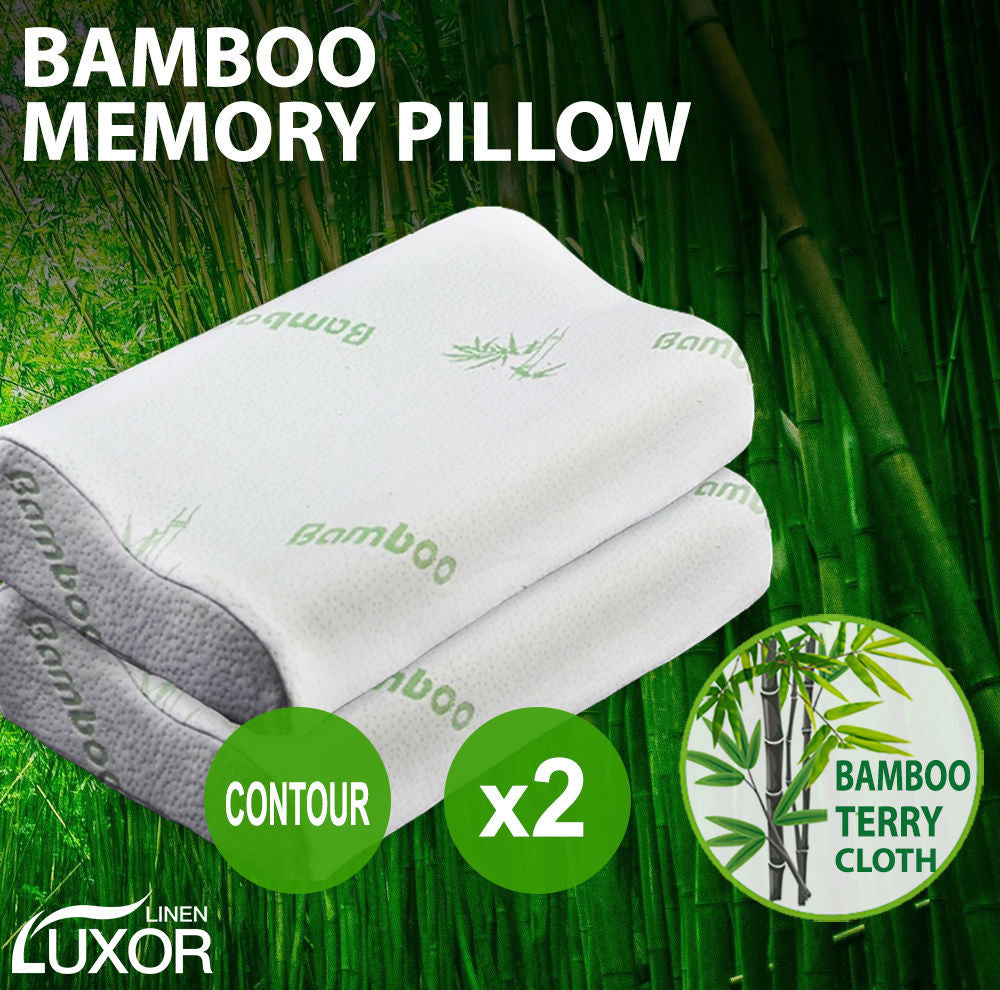 2x Memory Foam Head Neck Bed Support Premium 50x30cm Bamboo Cover - Machine Washable