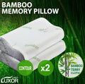 2x Memory Foam Head Neck Bed Support Premium 50x30cm Bamboo Cover - Machine Washable