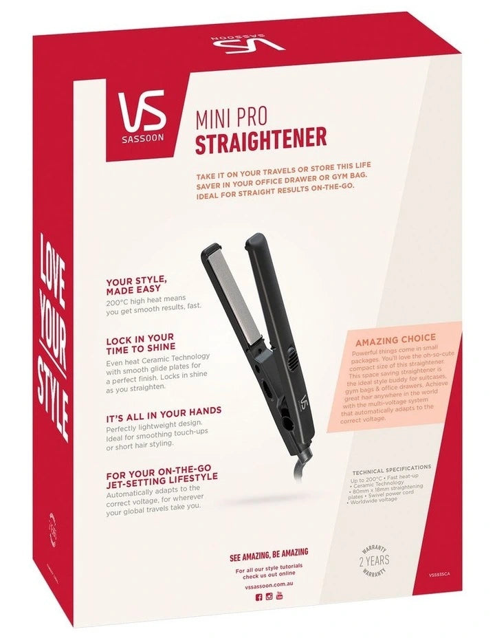 VS Sassoon Mini Hair Straightener Womens Hair Styler Electric Portable Travel