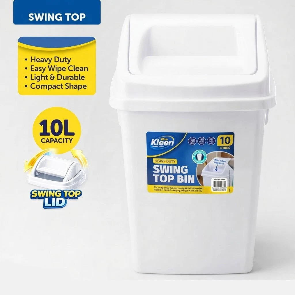 Home Kitchen Office Swing Lid Waste Bin | Garbage Rubbish Trash Can | 10L Basket | Kitchen Bin | Indoor Waste Bin
