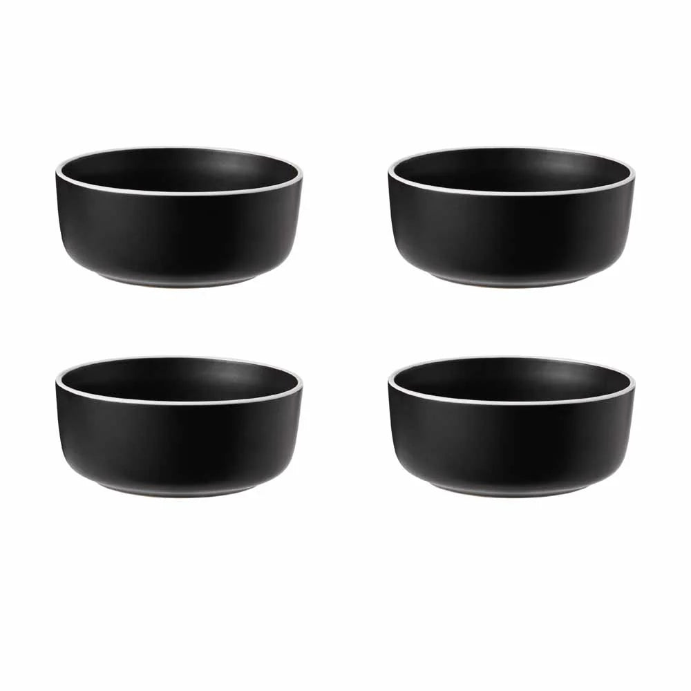 12 Piece Stoneware Dinner Set Stone Dining Meal Set Black Dinnerware Dinner Side Plates Soup Bowls