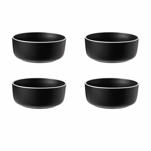 12 Piece Stoneware Dinner Set Stone Dining Meal Set Black Dinnerware Dinner Side Plates Soup Bowls