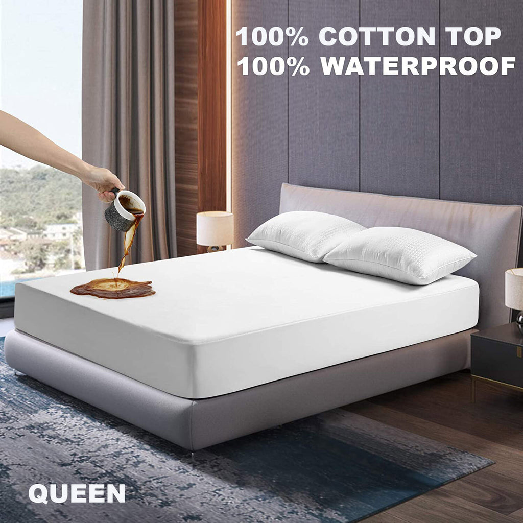 Queen Sized Waterproof Mattress Protector Fitted Mattress Protection - Terry Cotton Cover - Breathable Repeals Liquids, Urine, Perspiration & Spills - Protects Mattresses