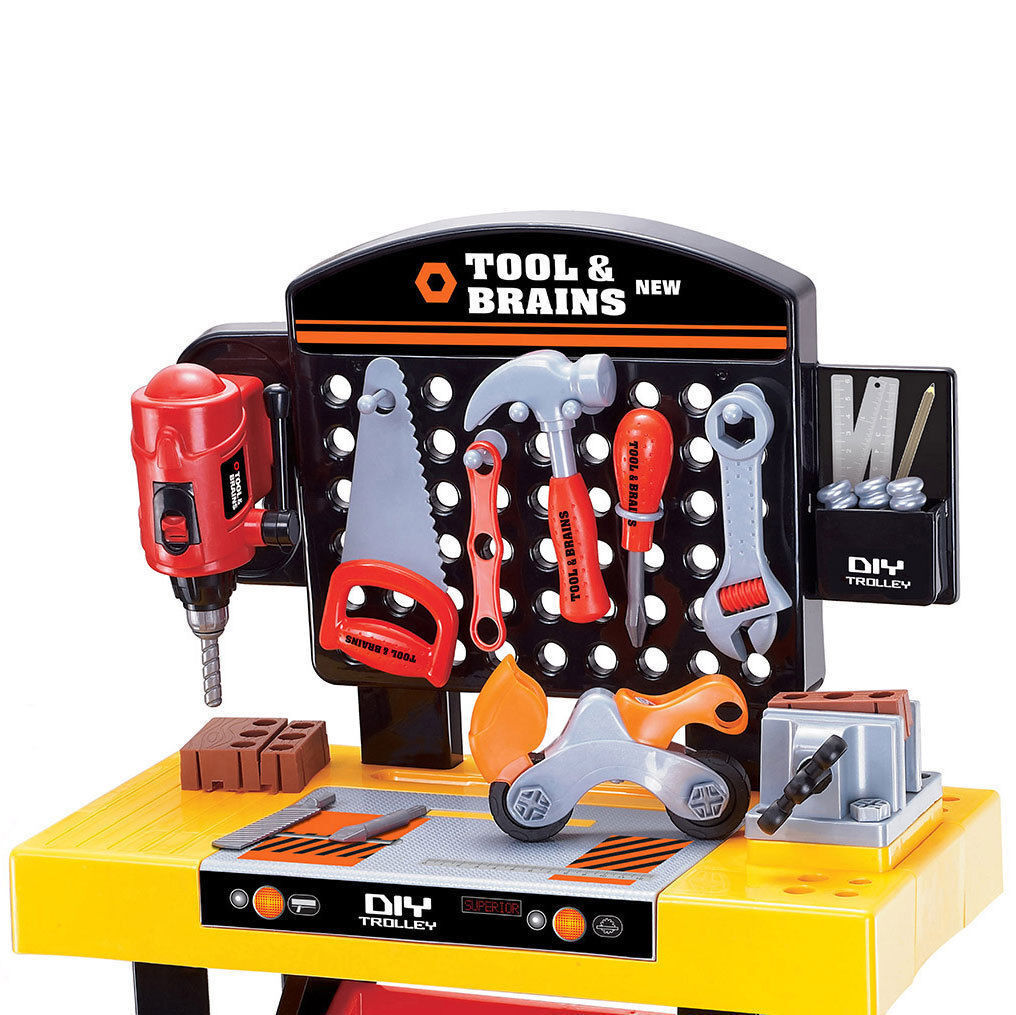 Kids Pretend Workbench | Boys Toddler Preschool Toys Construction Set with Nails, Saw, Spanner, Drill