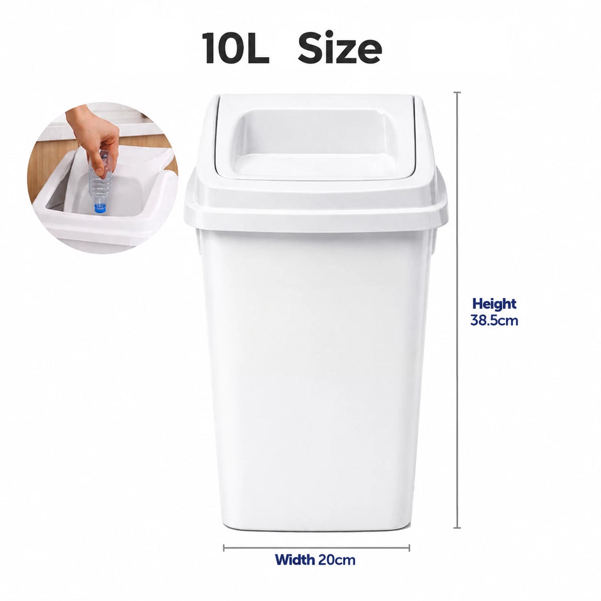 Home Kitchen Office Swing Lid Waste Bin | Garbage Rubbish Trash Can | 10L Basket | Kitchen Bin | Indoor Waste Bin