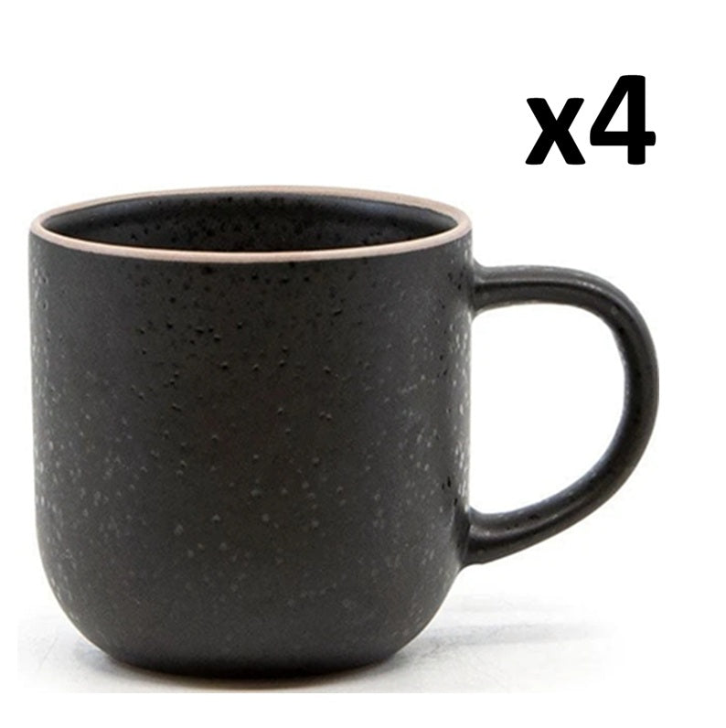 4x Salt & Pepper Stone Mugs | 380ml Black Stoneware Coffee Tea Hot Drink Cup Beverage Microwave Safe