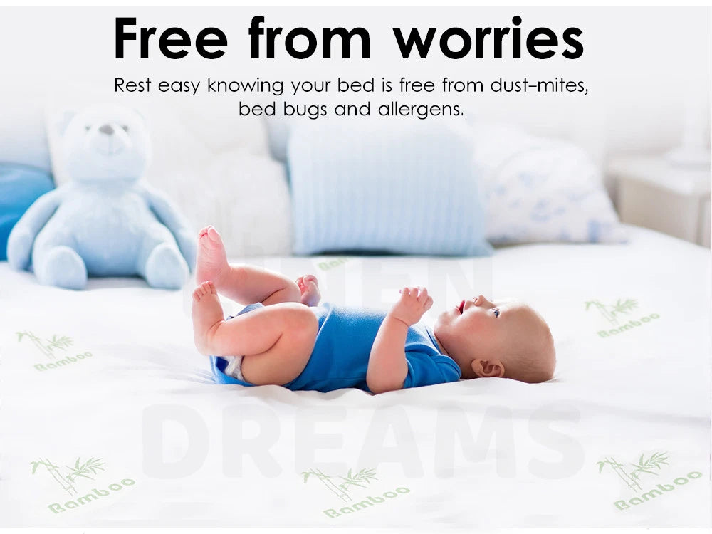 Queen Bamboo Fitted Mattress Protector Knitted Cover 300GSM Matress Topper Stain Dust Mite Bacteria Protection