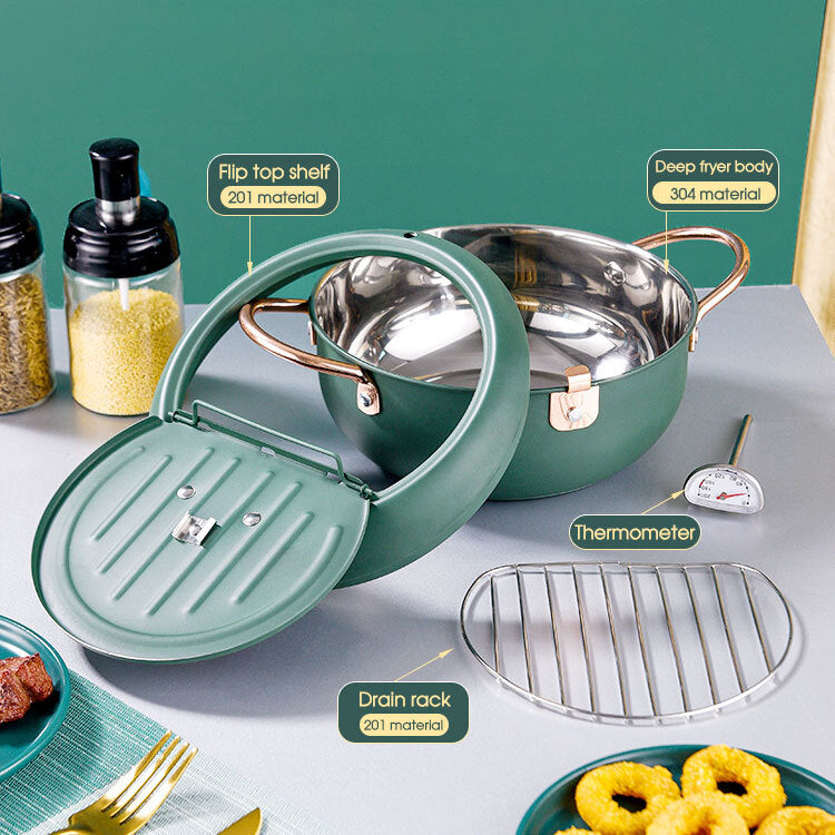 Deep Frying Mini Pot 24cm Japanese-Style Non-stick Tempura Fryer Pan Stovetop Cooker - Snack Tempura Donut Frying Pan