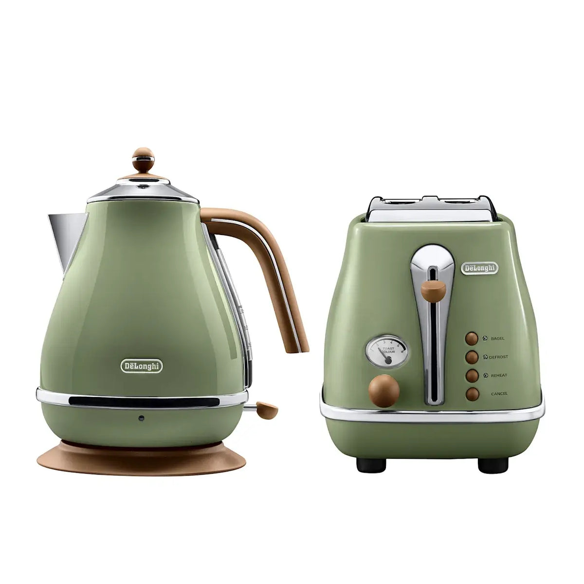 DeLonghi Vintage Breakfast Set | 1.7L Kettle Hot Water Jug Heater | 2 Slice Bread Toaster Toasting Machine
